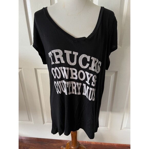 Ocasion Tops - Trucks Cowboys Country Music Womens T Shirt Plus 3X Bling Western Cowgirl Black